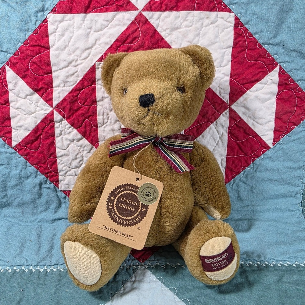 Boyds Bears Matthew Bear 20th Anniversary Brown Wool Limited Plush 11in Jointed